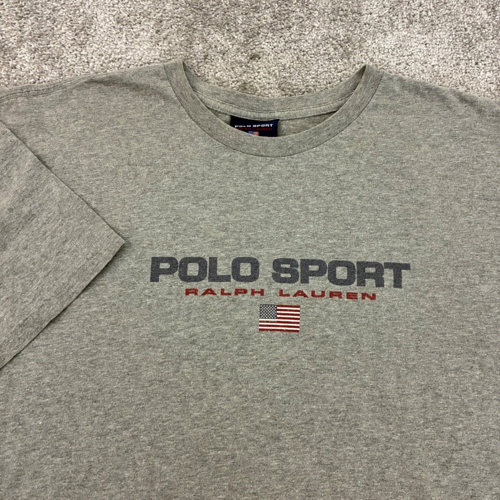 Polo Sport T-Shirt Mens XXL Ralph Lauren Gray Flag Graphic Crew Neck Cotton